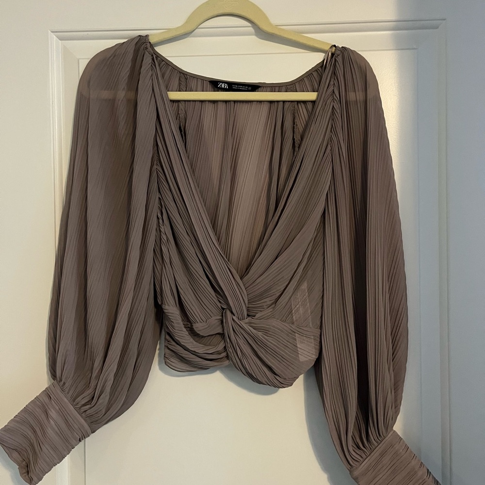 Zara Women's Taupe Pleated Blouse